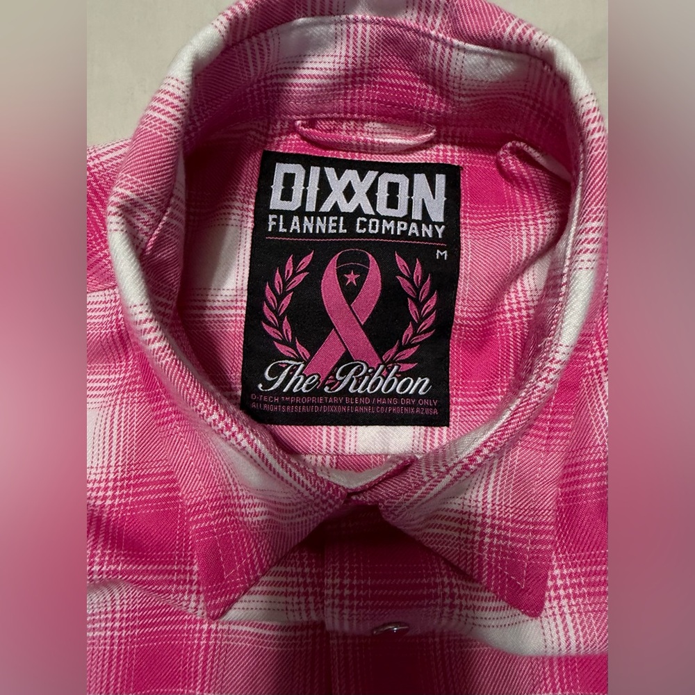 Dixxon The Ribbon Flannel Shirt Limited Edition Breast Cancer Pink White Size M
